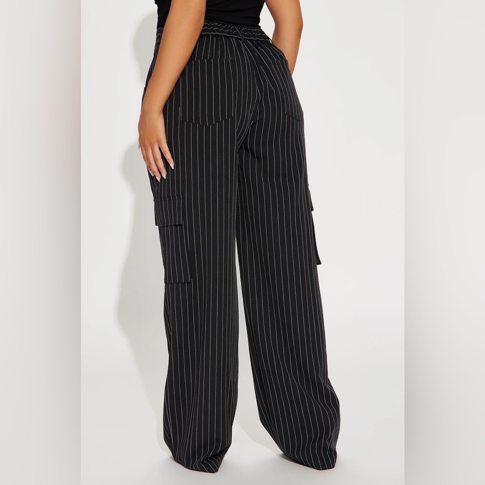 EUC Fashion Nova Nikki Cargo Trouser - Black/white pinstripe - Picture 3 of 7